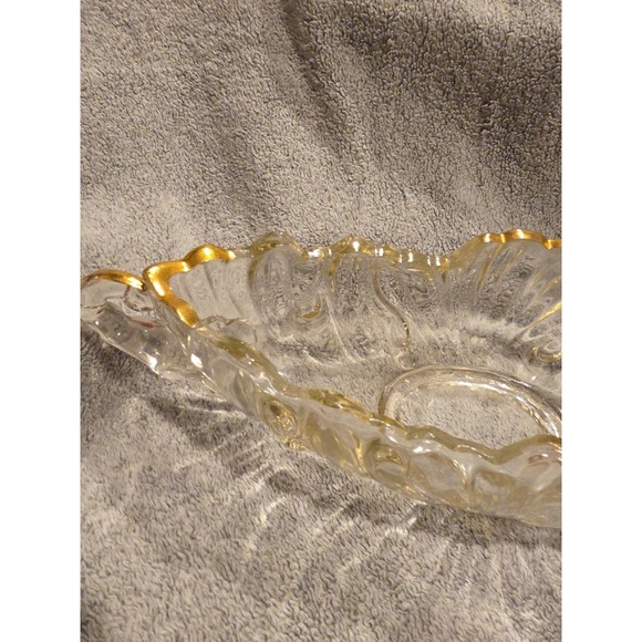 Vintage 1950's Jeannette Glass Gondola Fruit Bowl 16" Long Gold Trim - Picture 2 of 8